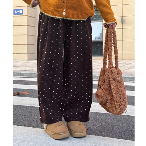 大码灯芯绒阔腿裤女秋冬今年流行爆款波点裤胖mm显瘦休闲加绒裤子