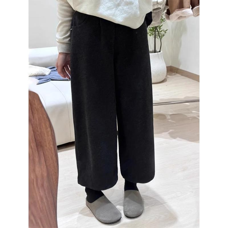 秋冬新款毛呢休闲裤女大码胖mm梨形身材宽松显瘦慵懒阔腿奶奶裤子