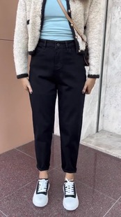 子 胖妹妹mm宽松显瘦梨形身材老爹萝卜裤 黑色哈伦牛仔裤 女秋冬新款