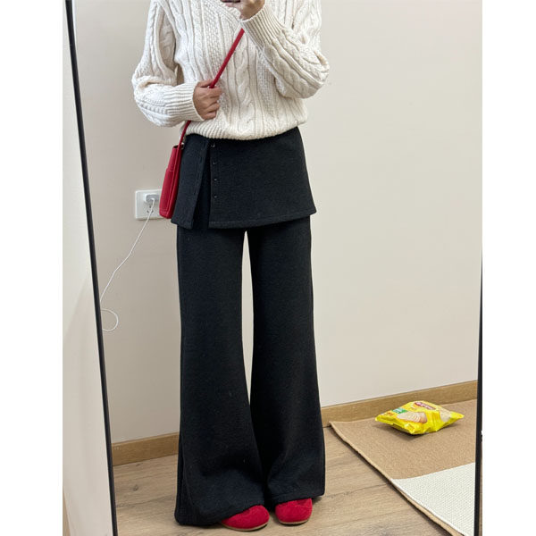韩版叠穿气质毛呢微喇裤女2025秋冬加绒胖mm大码高腰可拆卸休闲裤,女装/女士精品,大码裤装,淘宝优惠券,粉丝福利购,淘宝优惠卷