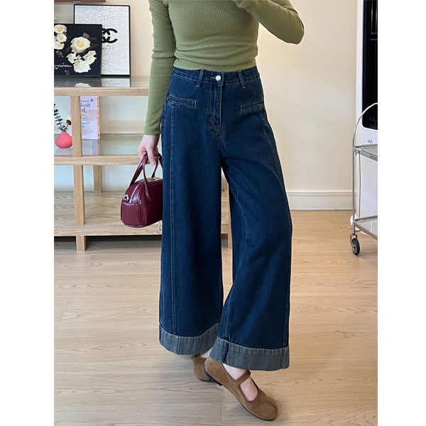 冬季加绒深蓝色阔腿牛仔裤女大码胖妹妹mm显瘦高腰九分宽松牛仔裤,女装/女士精品,大码裤装,淘宝优惠券,粉丝福利购,淘宝优惠卷