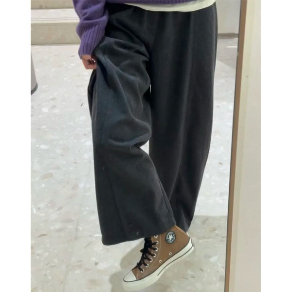 灰色加厚毛呢阔腿裤女秋冬季大码胖mm宽松显瘦遮胯垂感直筒休闲裤
