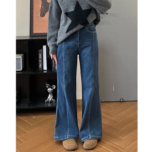 不贴腿微喇牛仔裤女大码秋冬弹力喇叭裤梨型身材胖mm显瘦加绒裤子