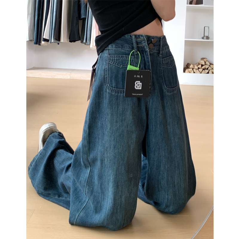 赠送运费险！设计感阔腿牛仔裤~