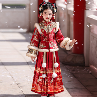 古装 汉服女童冬季 拜年服新年冬装 儿童唐装 喜庆衣服 加厚马面裙套装