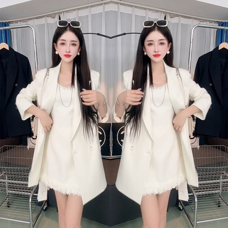 高级感时髦职业西服套装2025女春新款韩版休闲西服外套砍袖连衣裙