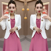 网红新款 吊带裙 时尚 裙粉色气质显瘦长款 胸花西服女 套装 2023春季