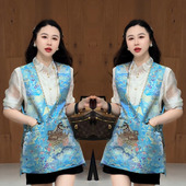 国潮风轻奢气质漂亮提花盘扣马甲衬衫 新中式 两件套女 新款 2026春季