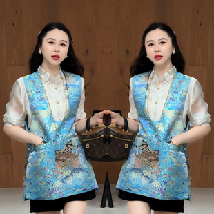 国潮风轻奢气质漂亮提花盘扣马甲衬衫 新中式 两件套女 新款 2026春季