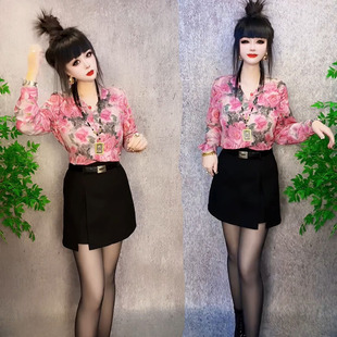 女2026早春新款 洋气雪纺衬衫 V领碎花百搭显瘦上衣 高级感时尚 法式