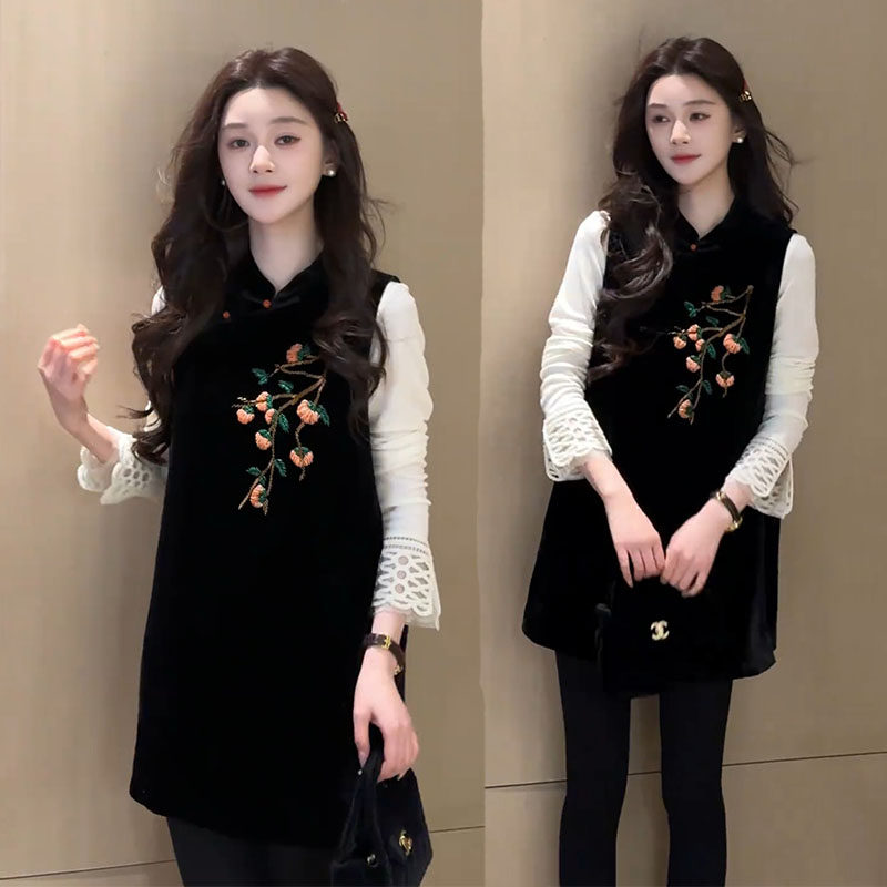 20526春季新款高级感优雅新中式国风刺绣马甲裙+打底衬衫两件套女,女装/女士精品,旗袍,淘宝优惠券,粉丝福利购,淘宝优惠卷