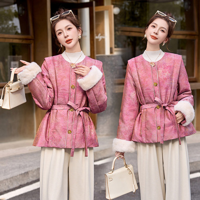 新中式国风羽绒服女2025冬季新款小个子超好看复古提花白鸭绒外套