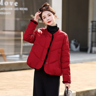 新中式国风轻奢红色短款羽绒服女2025冬新款显瘦气质百搭厚外套