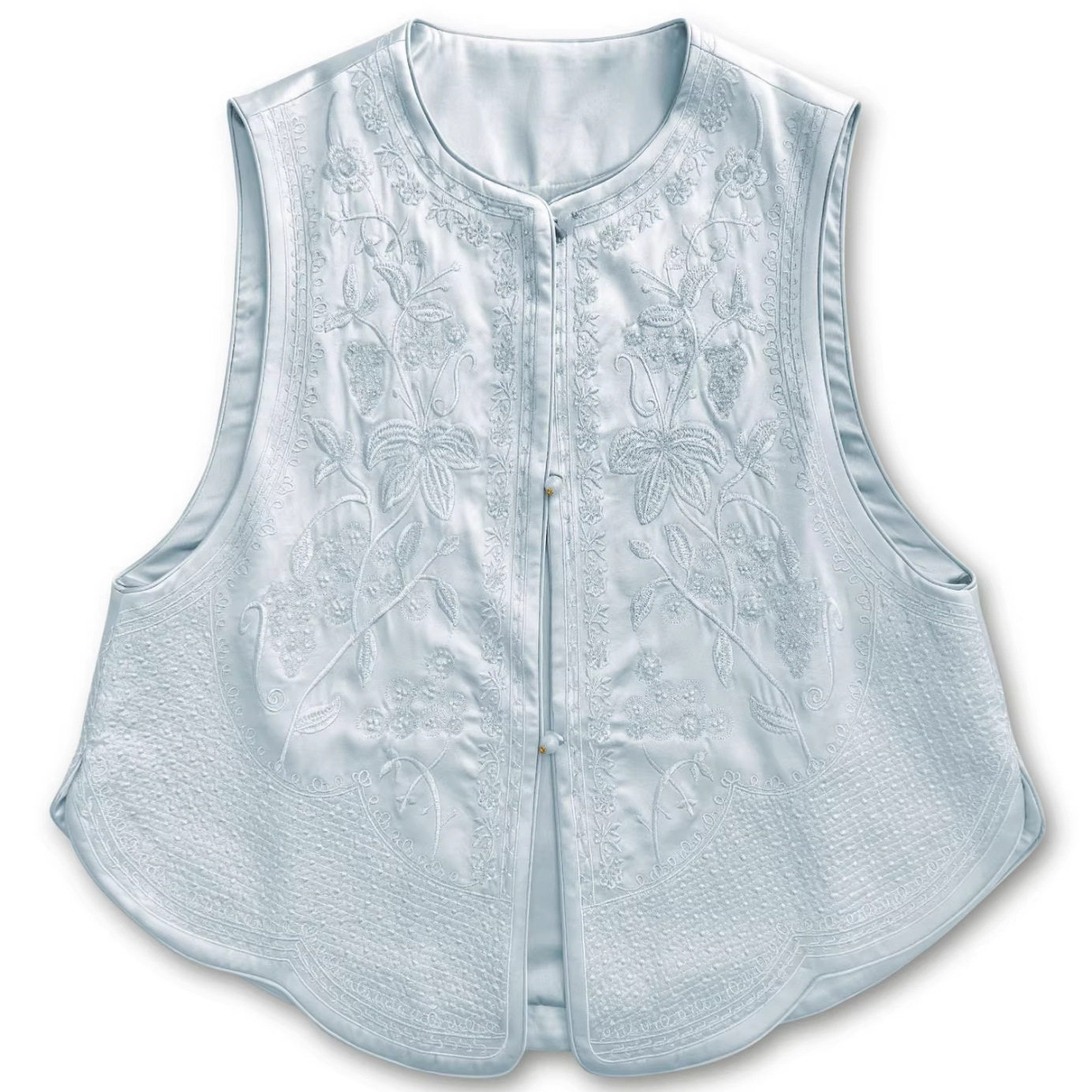 深圳南油刺绣马甲女2026新款复古国风背心宽松外搭缎面质感坎肩