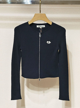 深圳南油2026春女装XSJ1M04C藏青色显白针织修身拉链上衣S260074