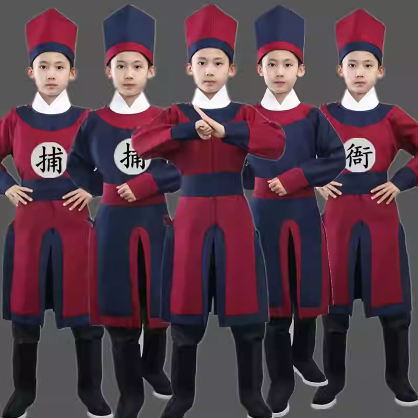 儿童演出服明制古装衙役服装男捕快侍卫官兵古代轿夫武松打虎话剧 - 实物图