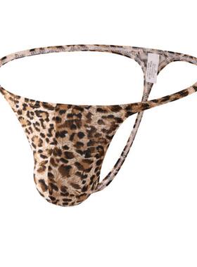 男士性感豹纹丁字裤 男生低腰纯欲风单丁内裤情趣纯棉透气三角T裤