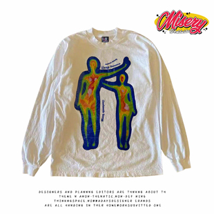 小众人体印花长袖 美式 T恤情侣宽松百搭重磅纯棉上衣潮 hoodie y2k