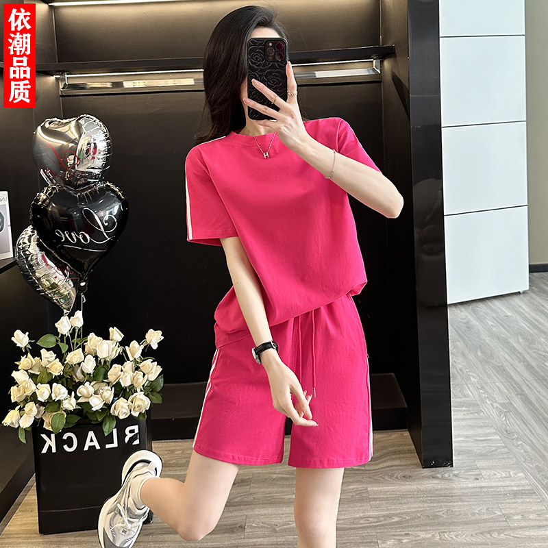 夏季棉质吸汗短袖短裤运动套装女