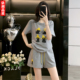 刺绣猫咪短袖 休闲运动套装 女夏季 韩版 减龄卡通ootd穿搭短裤 两件套