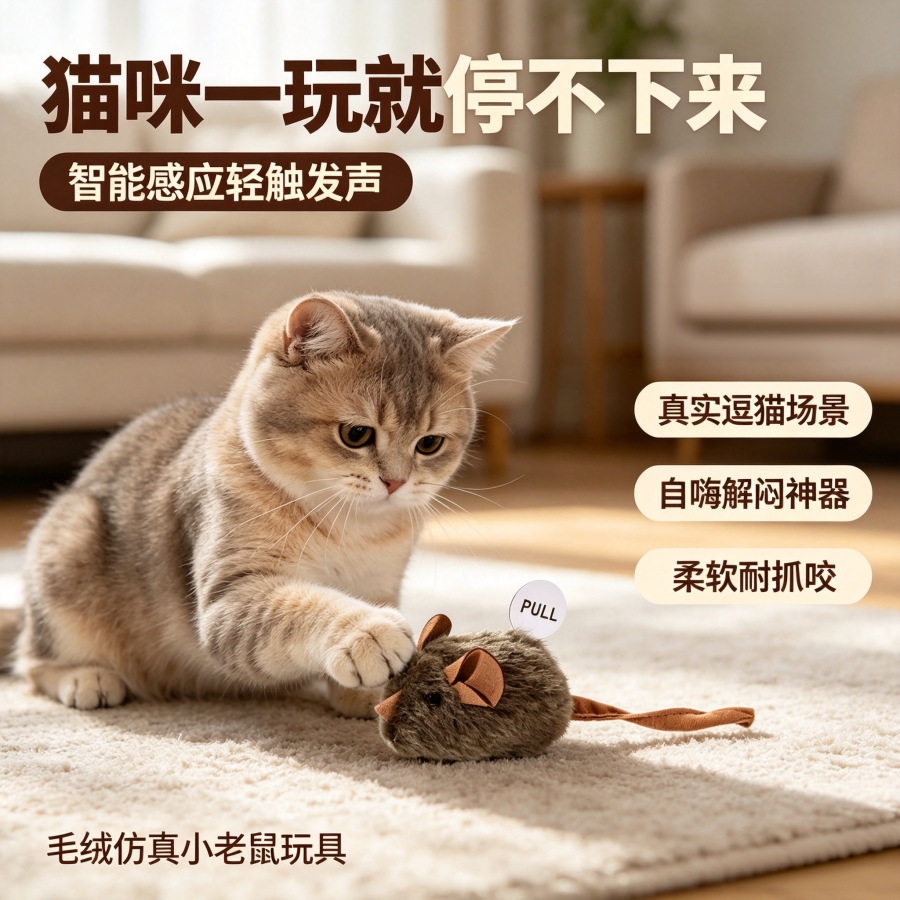 猫玩具仿真叫叫鼠智能感应发声毛猫狗特色玩具