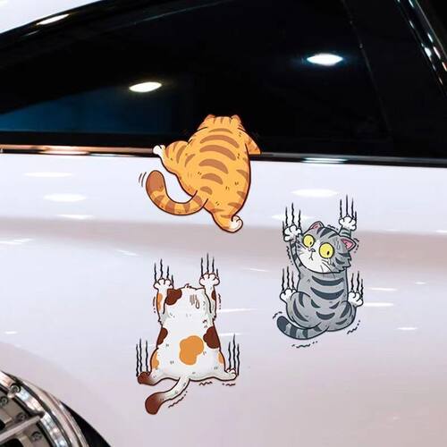 个性搞笑猫咪抓痕遮挡车贴三件套