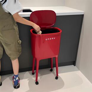长腿垃圾桶家用厨房免弯腰卫生桶大容量可移动高脚带盖厨余收纳桶