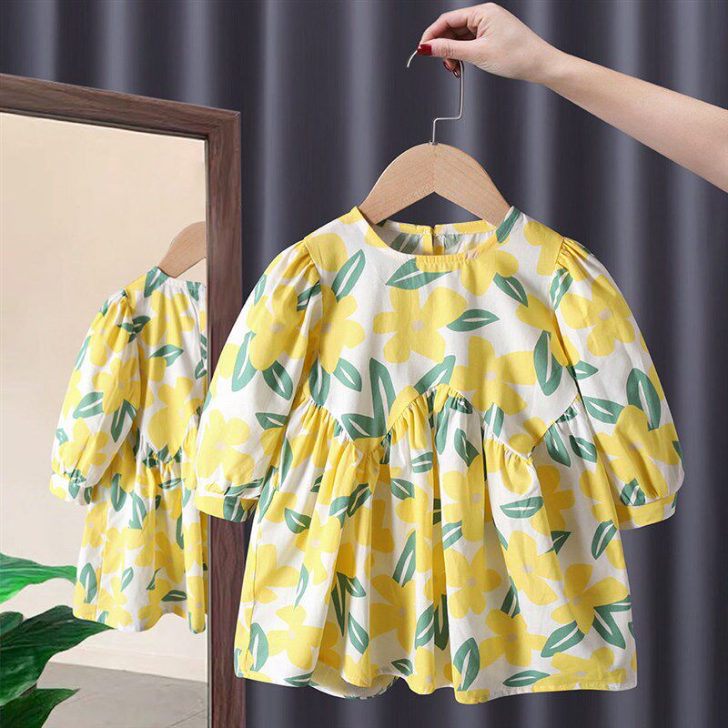 爆款2027春秋新款女童长袖连衣裙 儿童韩版碎花连衣裙宝宝棉童装