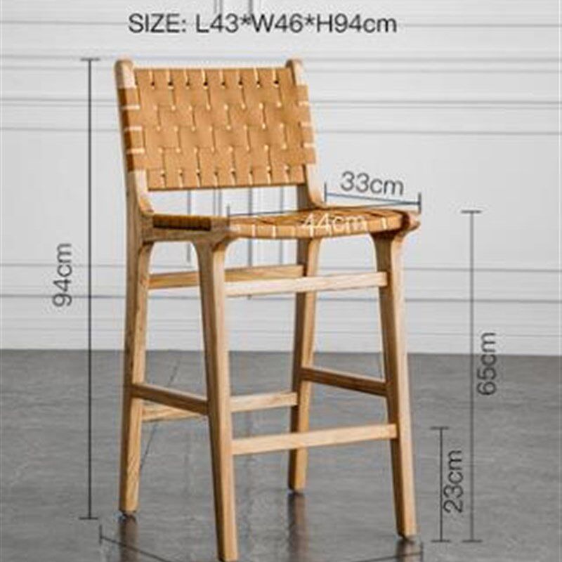 爆款北欧咖啡厅马鞍皮编织吧台椅子复古轻奢实木酒吧椅创意靠背高