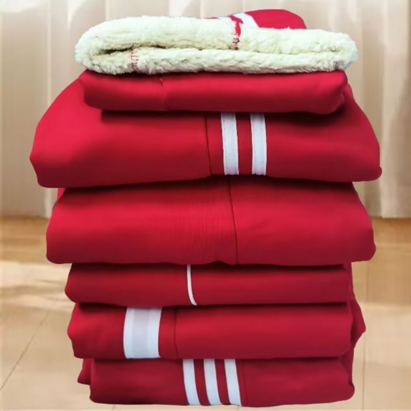 加绒加厚红色羊羔绒校裤初高中冬季防风运动裤保暖男女小学生直筒