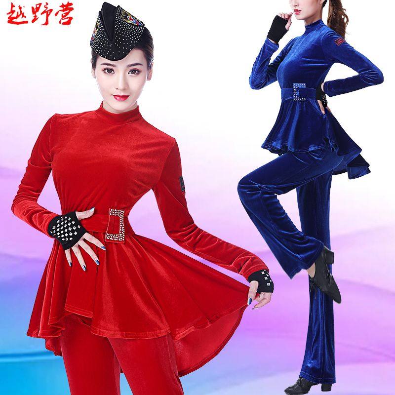 水兵舞服装女2020新款套装春季长袖金丝绒上衣吉特巴舞蹈服长裤女