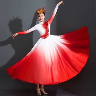 中国舞大歌伴舞摆裙现代舞大气灯火新款 舞蹈万疆开场演出服长裙