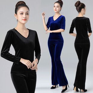 形体训练服装女新款舞蹈服套装金丝绒修身显瘦礼仪服瑜伽表演秋冬