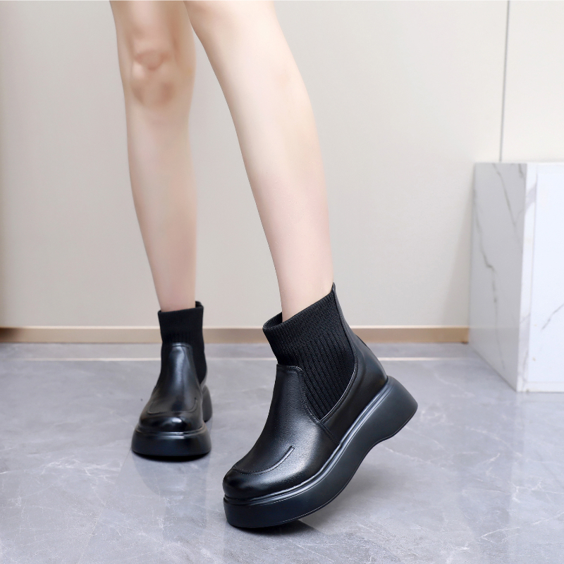 复古厚底马丁靴女真皮短靴