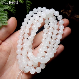 天然和田玉8mm手串多圈高冰白玉手链108颗佛珠手串高品质圆珠玉石