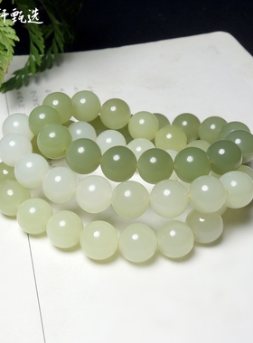 天然和田玉新疆料10MM渐变若羌黄口料圆珠款46颗黄玉项链饰品