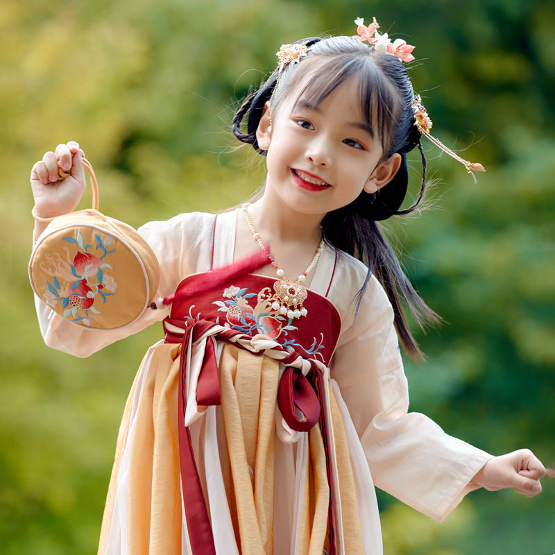 乌扣.三多 女童汉服春秋儿童中国风长袖古装超仙襦裙宝宝连衣裙秋
