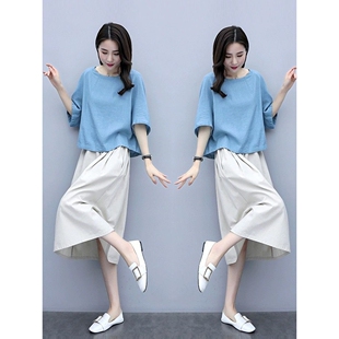 棉麻连衣裙女宽松2025年夏季新品休闲减龄两件套气质亚麻时尚套装