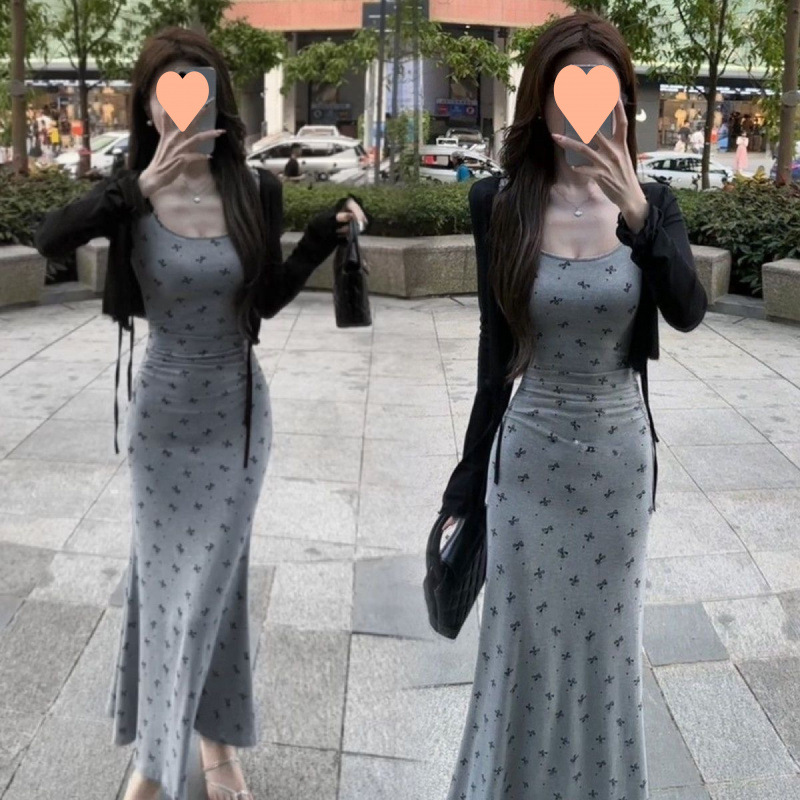 欲风针织防晒开衫吊带连衣裙套装女夏季新款高级感显瘦鱼尾长裙