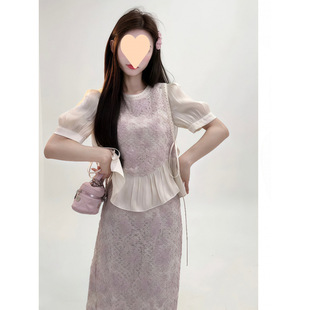 法式 财千金风甜美拼接两件套裙子 气质名媛小香风套装 女2025夏季