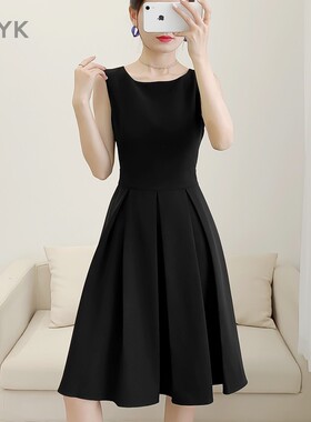 黑色无袖连衣裙2025夏季新款女装赫本风小黑裙收腰显瘦气质背心裙