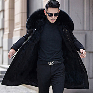 派克服皮毛一体过膝大衣外套冬季 新款 可拆卸海宁玄狐狸毛皮草男士