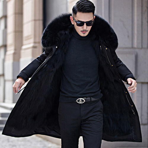 男士狐狸毛派克服皮毛一体