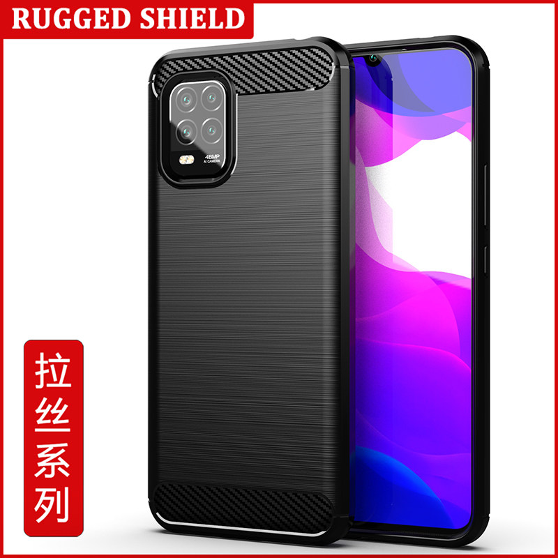 适用小米10Lite手机壳小米10青春版/10Lite Zoom Edition简约拉丝碳纤维纹防滑防指纹全包边防摔保护套软壳