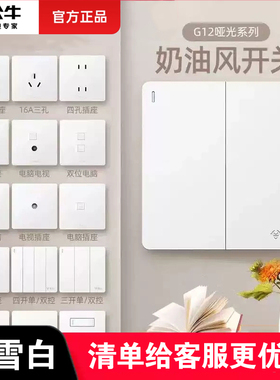 公牛墙开奶油风空调16A开关插座五孔10A面板暗装哑光G12暮雪白