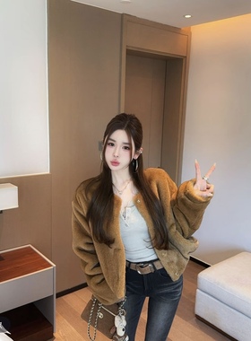 琥珀金订制环保水貂外套女2025冬季新款韩版百搭褶皱洋气皮草毛毛