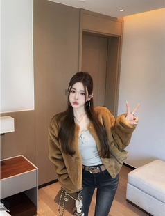 百搭褶皱洋气皮草毛毛 韩版 琥珀金订制环保水貂外套女2025冬季 新款