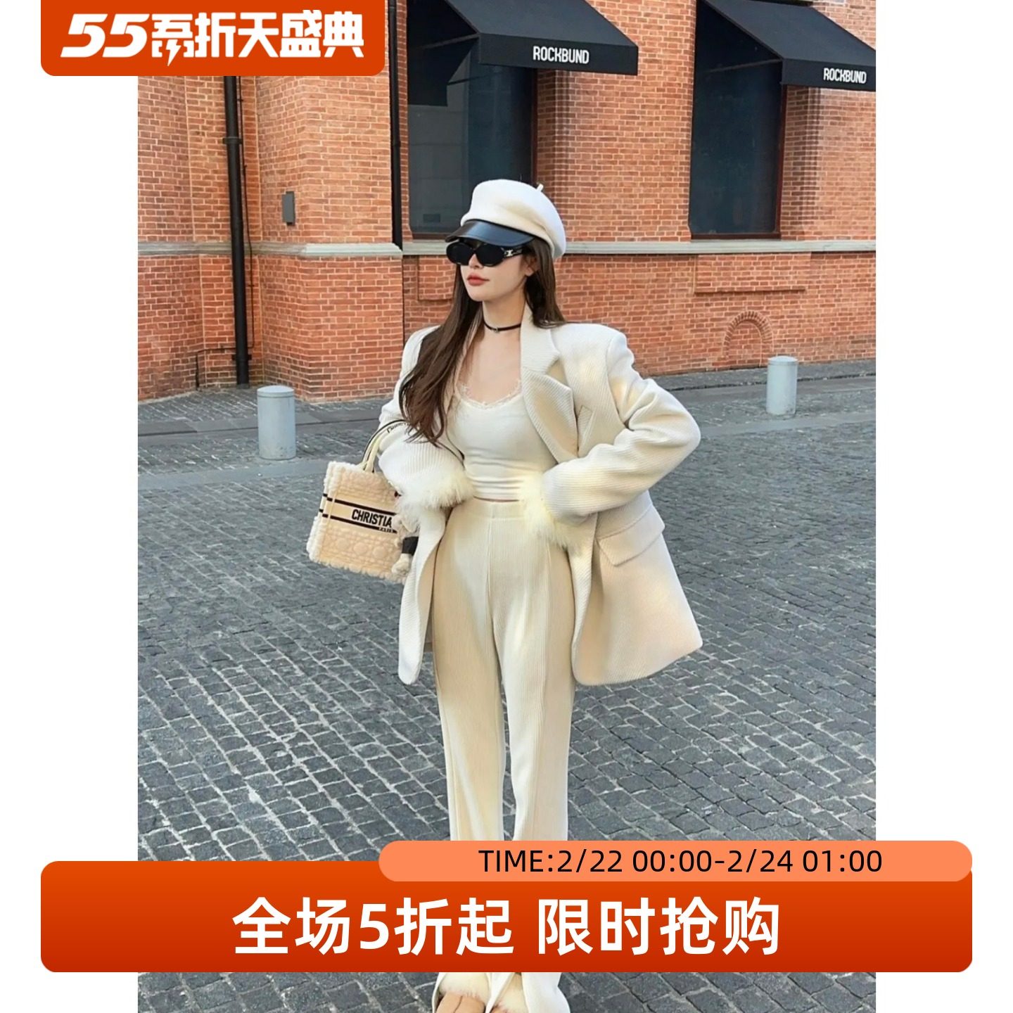 五折福利。 韩版宽松袖子真毛高级感气质西服夹棉加厚polo领外套