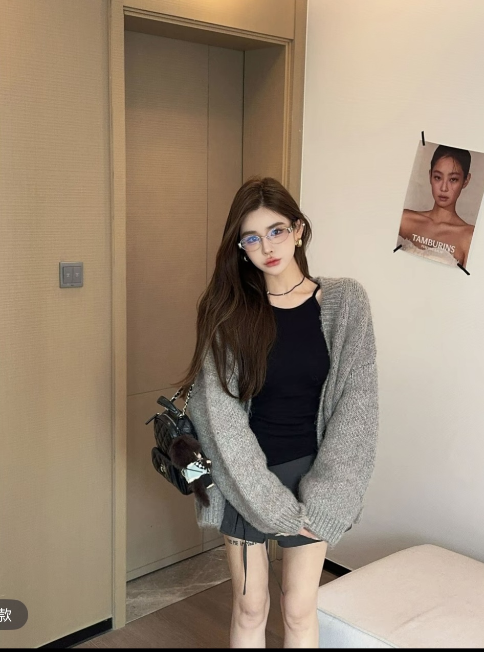 泡菜订制松软椰岛灰色毛衣外套女2025秋季新款韩版宽松百搭开衫潮