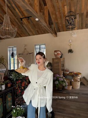 正品2026春季新款韩版宽松百搭休闲西装外套女时尚气质配腰带西服